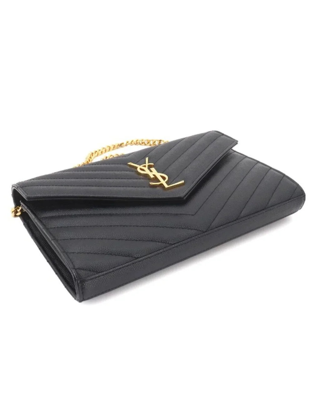 Saint Laurent Cassandra Chain Wallet Leather Black Gold Shoulder